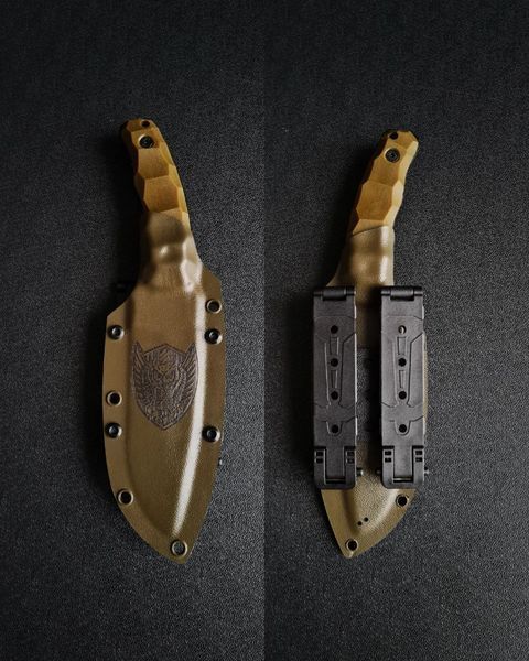 Tiger Trapper polymer black - multipurpose, compact knife (Olive handle, colored scabbard)