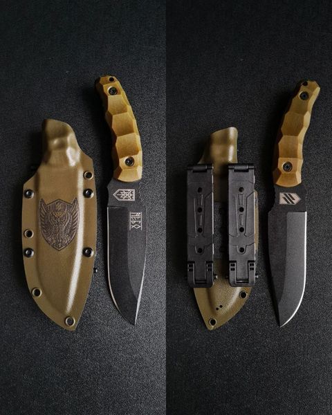 Tiger Trapper polymer black - multipurpose, compact knife (Olive handle, colored scabbard)