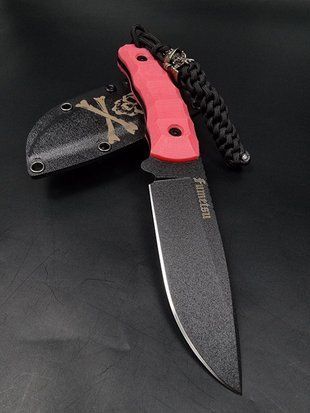 Survival Knife "Yarchuck" | "Fumetsu" Black & Red, Skull Engraving