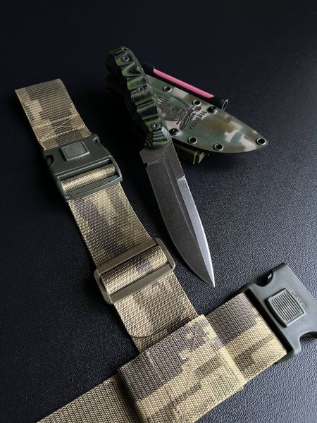 "Schedryk" universal hunting knife (etching, camouflage scabbard, black-green handle)