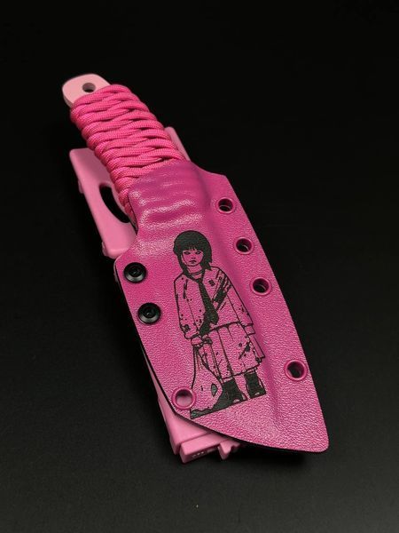EDC Knife "Korolov" | Pink Paracord Wrap with Anime Engraving