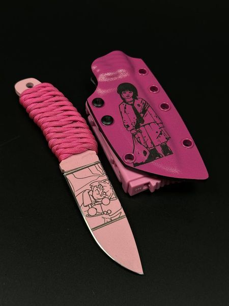 EDC Knife "Korolov" | Pink Paracord Wrap with Anime Engraving