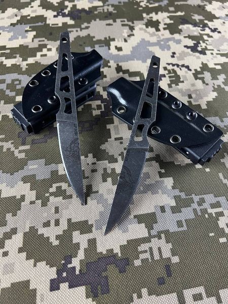 Парні ножі скелетні нескладний &ldquo;Сікорський&rdquo; (травлення, піхви чорні, під замовлення, парні ножі) Si-sik-pair-kniv фото