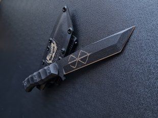 Кастомний ніж Танто Custom "Black Swordsman" &mdash; Чорний Полімер, Чорне Руків'я, Гравіювання Berserk, Molle tanto-polymer-black-molle-berserk-swordsman фото