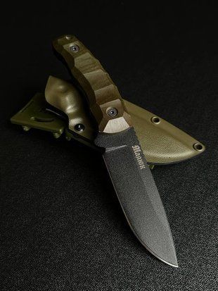 Yarchuk &ndash; a tourist knife for those who discover new horizons (black polymer, olive handle, colored scabbard)