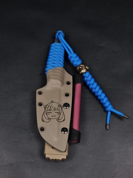 EDC Knife "Sikorskiy" | "Anya" Blue Paracord and Anime Engraving