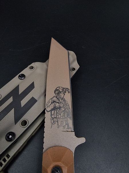 Tactical Knife "Tanto" Tan Micarta | Warrior and Callsigns Engraving