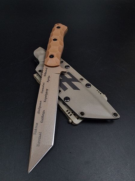 Tactical Knife "Tanto" Tan Micarta | Warrior and Callsigns Engraving