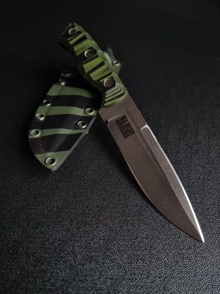 Shchedryk: Legendary Tourist Knife for Incredible Journeys (etching, black-green handle, colored scabbard)