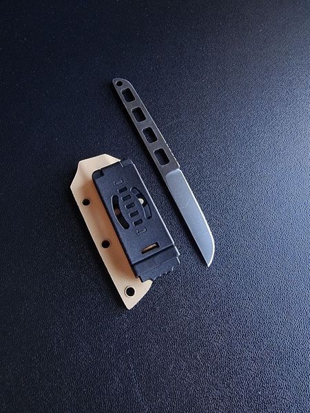 Simple skeleton knife "Puluj" (black polymer, sand scabbard)