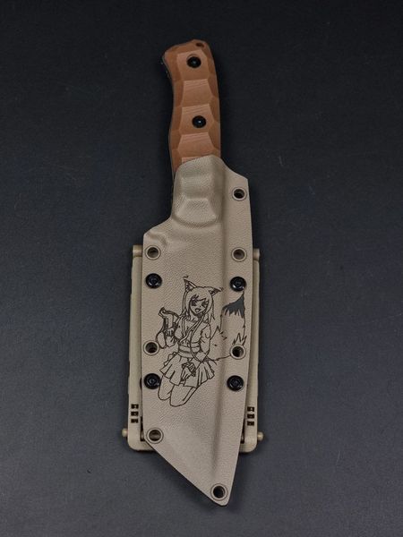 Tactical Knife "Tanto" Brown | Anime and Kitsune Engraving