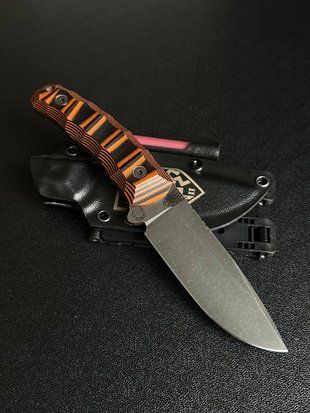 "Yarchuk" &ndash; A reliable knife for a real hunter (etching, black-orange handle, colored scabbard)