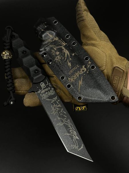Combat Knife "Tanto" | Black Micarta, 3rd Assault Brigade & Spark Engraving