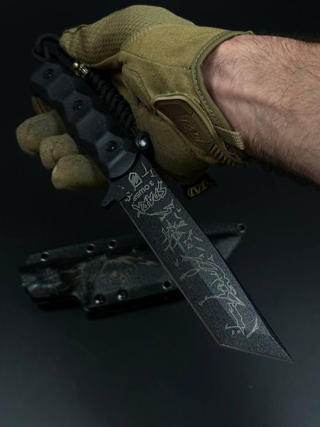 Combat Knife "Tanto" | Black Micarta, 3rd Assault Brigade & Spark Engraving