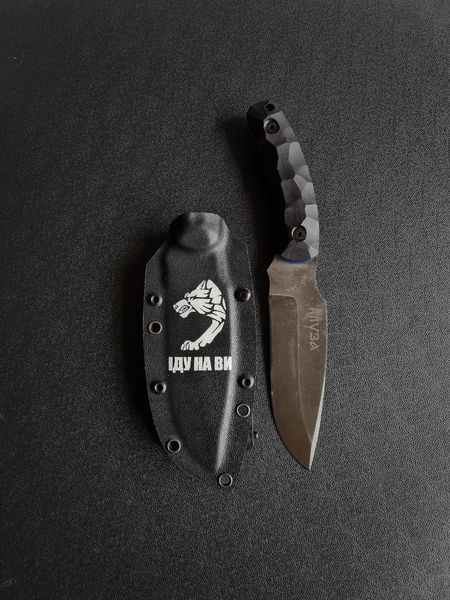 Tiger Hunter etching - multi-purpose, compact knife (Black handle, black scabbard)